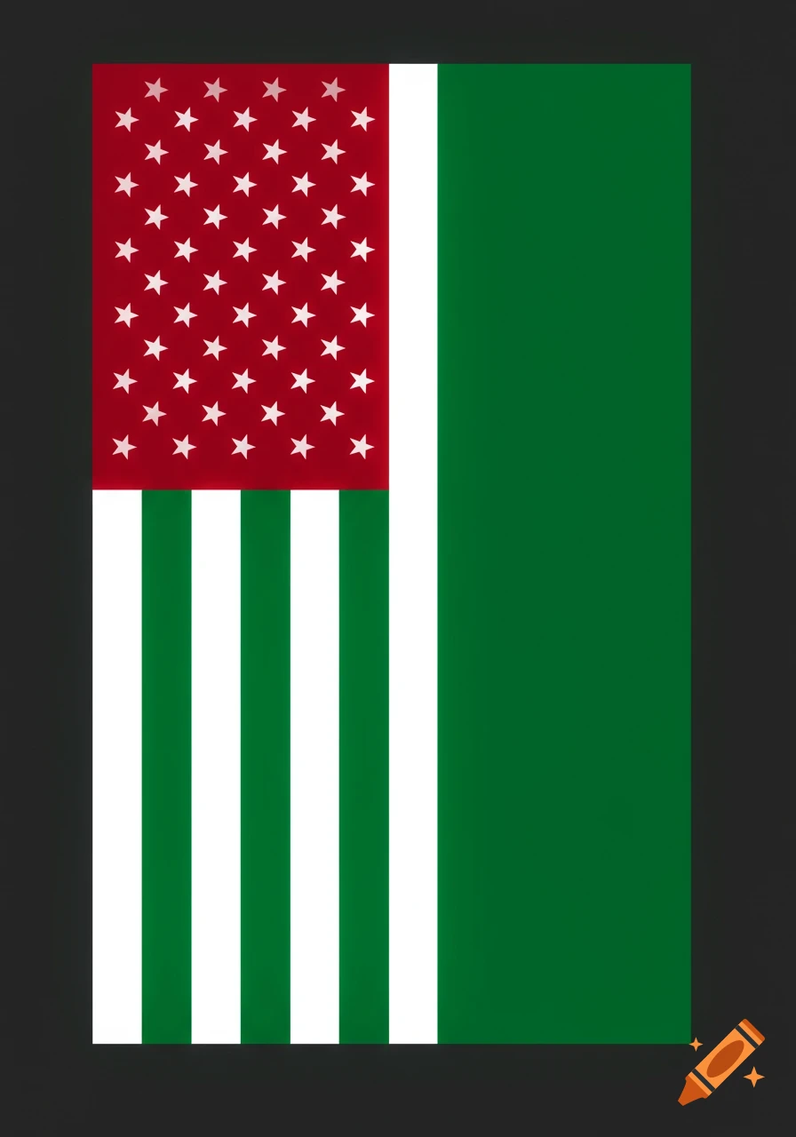 A flag with a red canton of white stars and vertical green and white stripes.