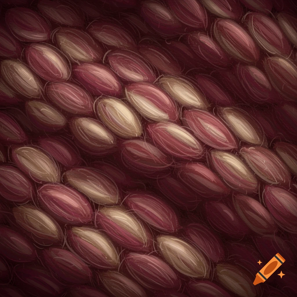A close-up of a knitted wool texture in shades of red and beige.