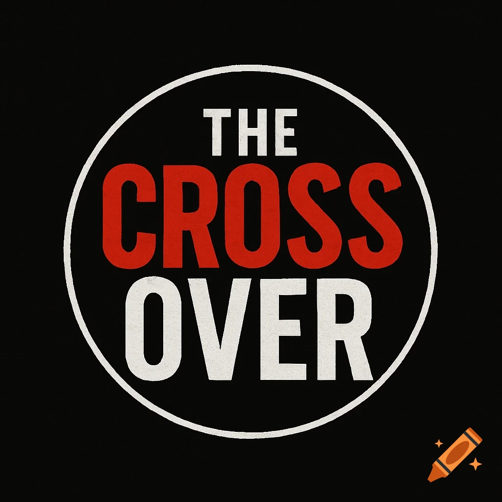 A black circle logo with white text 'THE' and 'OVER', and red text 'CROSS' in the middle, forming 'THE CROSS OVER'.