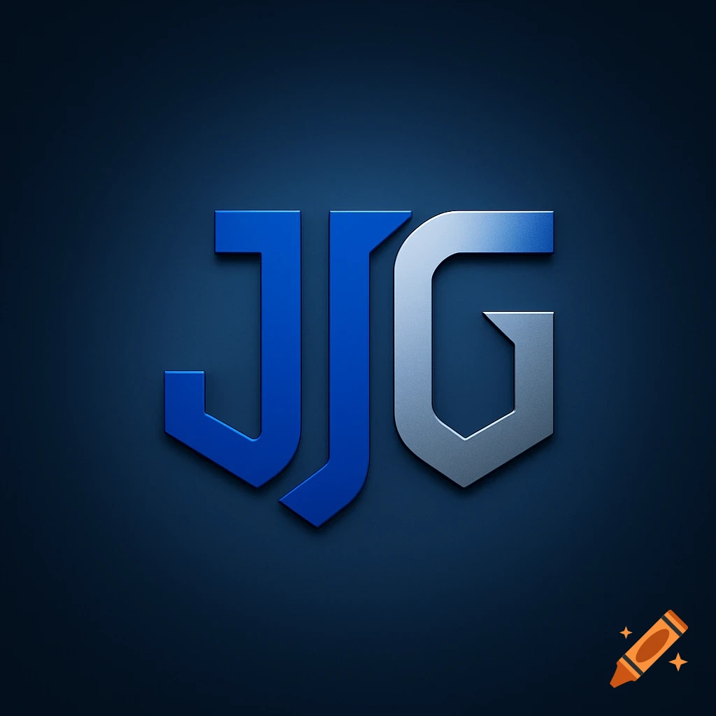 A stylized 3D logo featuring the letters 'JJ' in blue and 'G' in silver, set against a dark blue background.