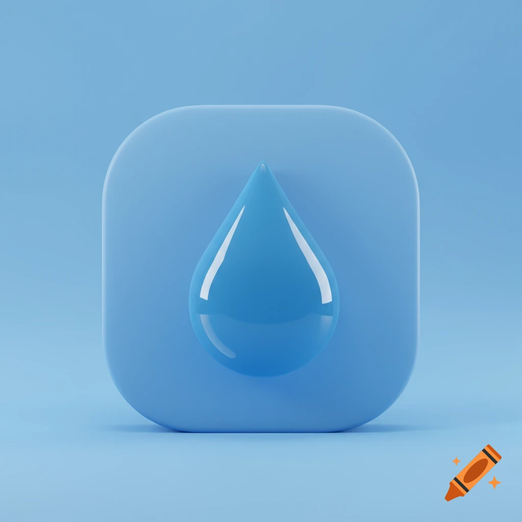 A glossy blue water drop icon centered on a light blue rounded square, set against a plain light blue background.