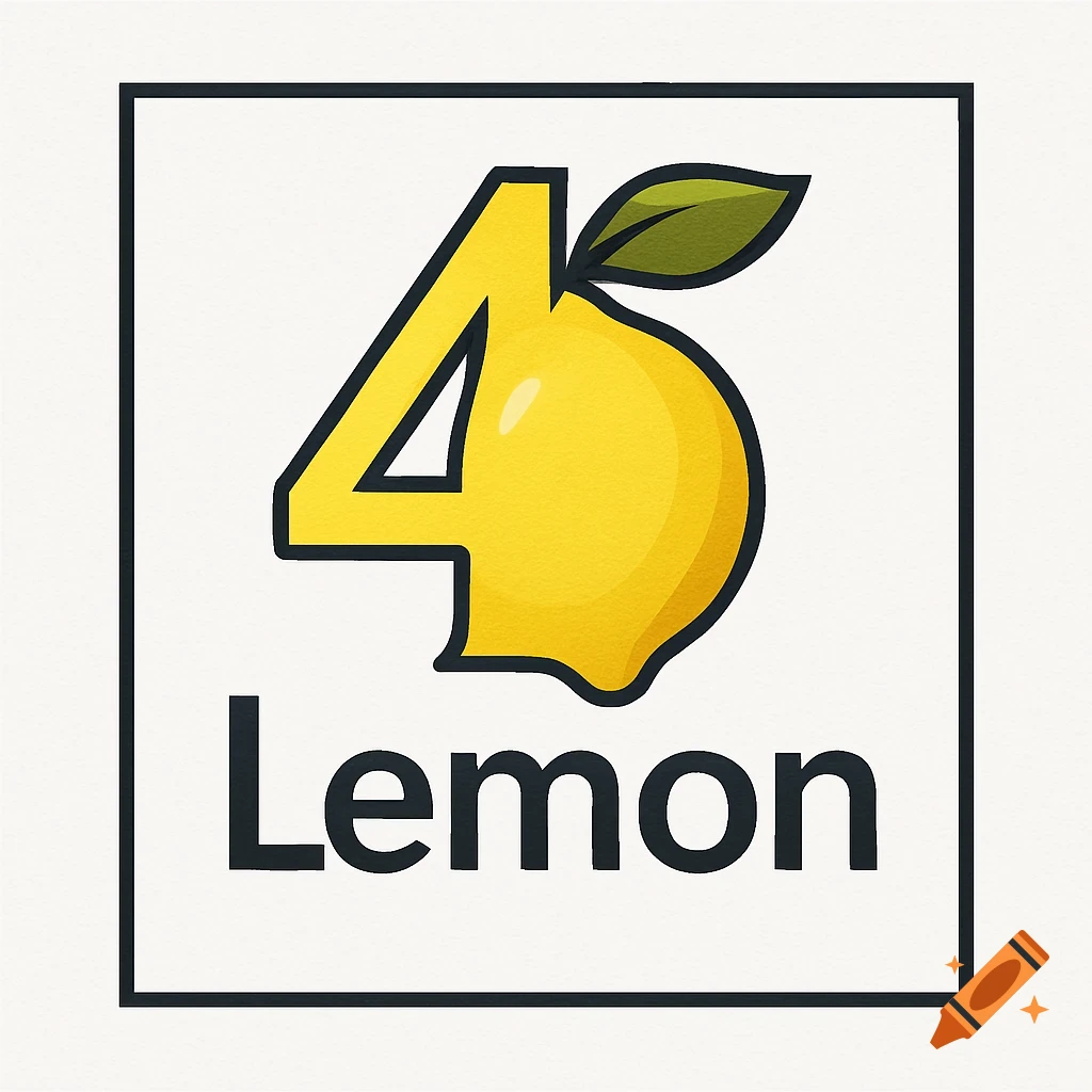 A logo featuring a yellow number 4 merged with a lemon, and the word Lemon below, in a square frame.