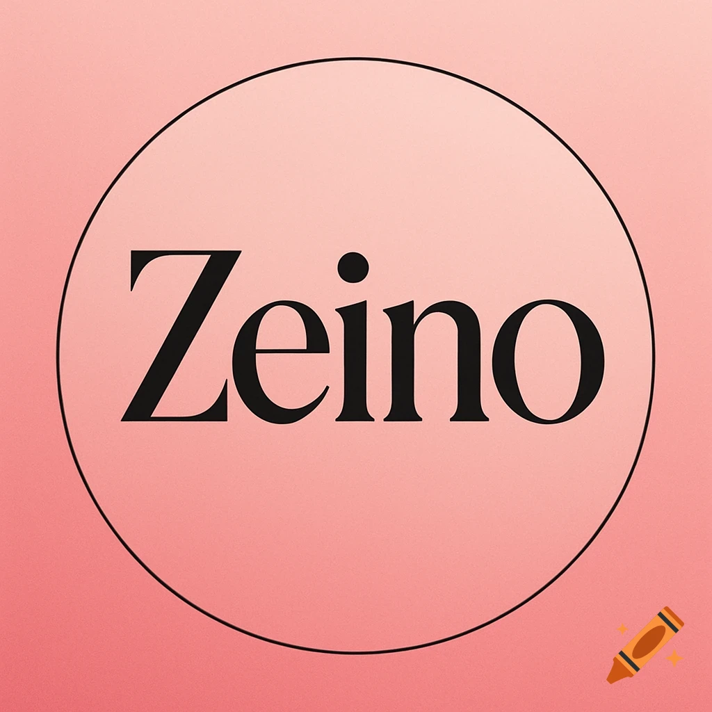 A black text 'Zeino' logo inside a black circle on a pink gradient background.