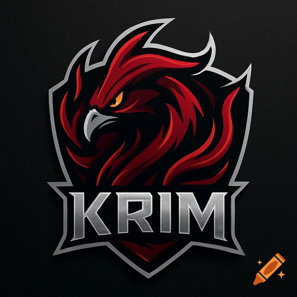 Esports logo featuring a fierce red and black eagle or phoenix head emblem with the word KRIM below it.
