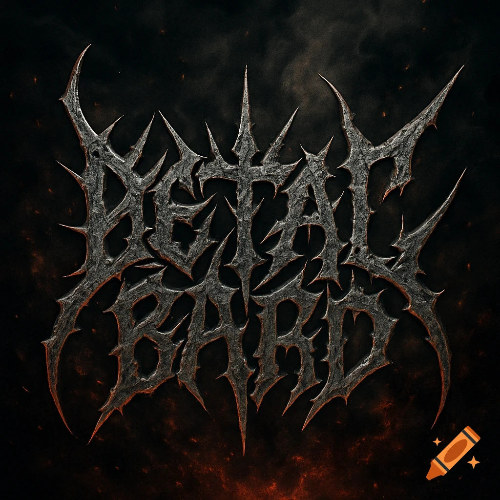 A dark, spiky metal band logo with the words 'METAL BARD' in a textured font against a fiery, smoky background.