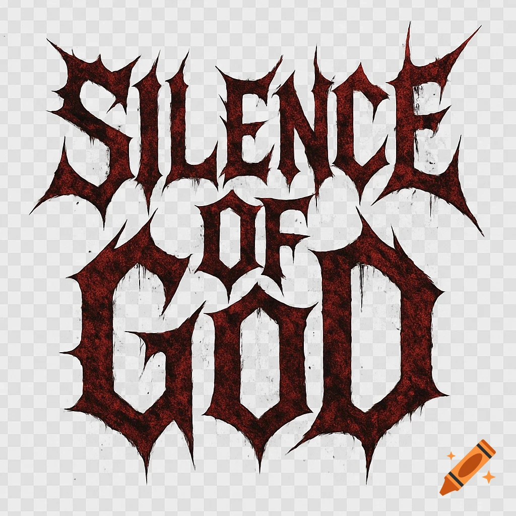 The words 'SILENCE OF GOD' in a dark red, gritty, spiky heavy metal font on a transparent background.