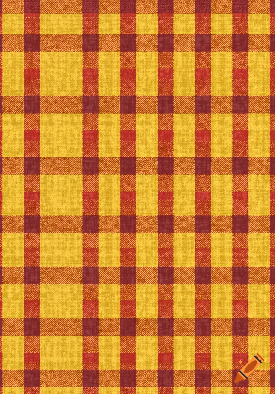 A repeating plaid pattern in shades of yellow, red, and dark red.