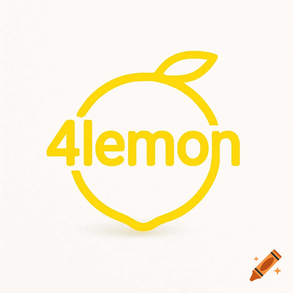 A minimalist yellow logo for '4lemon', featuring the text inside a stylized lemon outline.