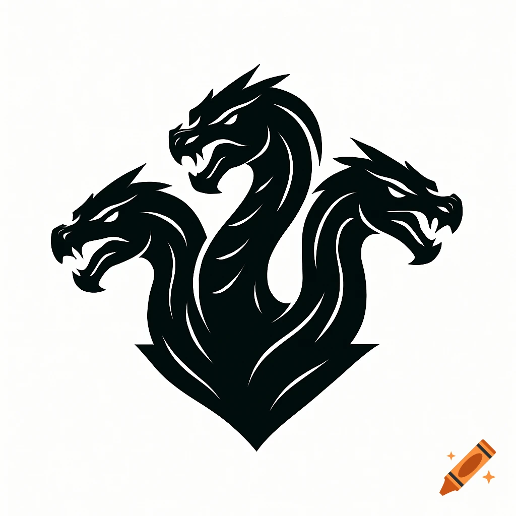 A black silhouette logo of a three-headed hydra or dragon on a white background in a simple cel shaded style.