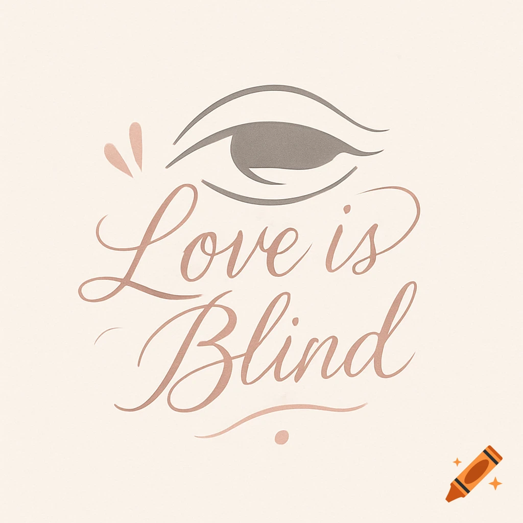 A minimalist logo with a stylized eye above the phrase 'Love is Blind' in script font, on a light background.