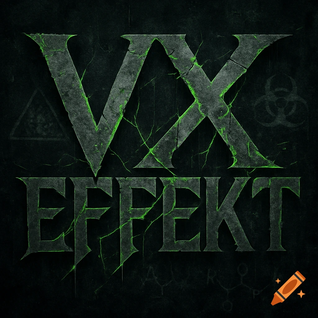 A distressed, dark gray and green logo for 'VX EFFEKT' with a corroded, metallic texture and subtle hazard symbols.