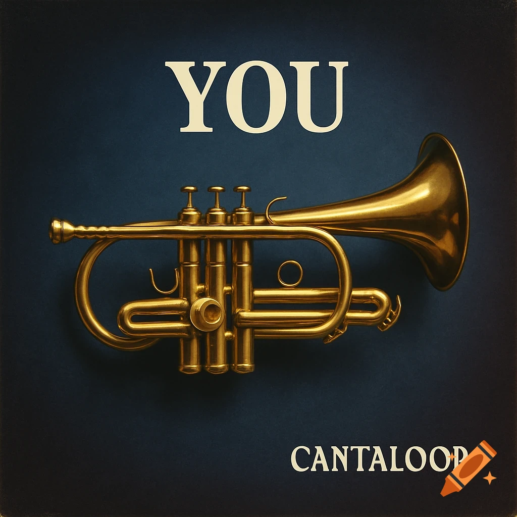 A gold trumpet on a dark blue background, with the word YOU at the top and CANTALOOP at the bottom.