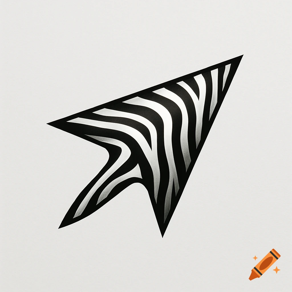 Abstract black and white arrow logo with zebra print.