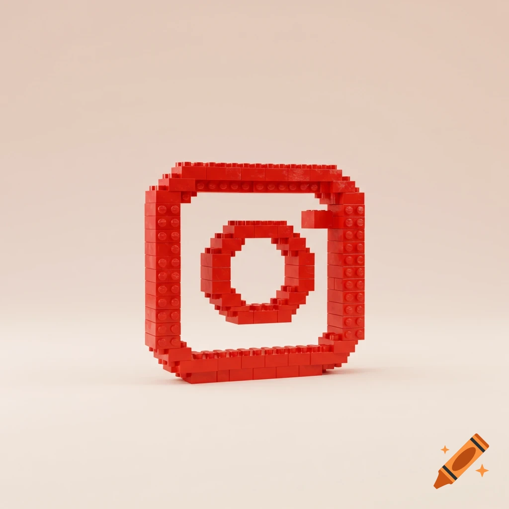 A red Instagram logo constructed from Lego bricks, set against a light background.