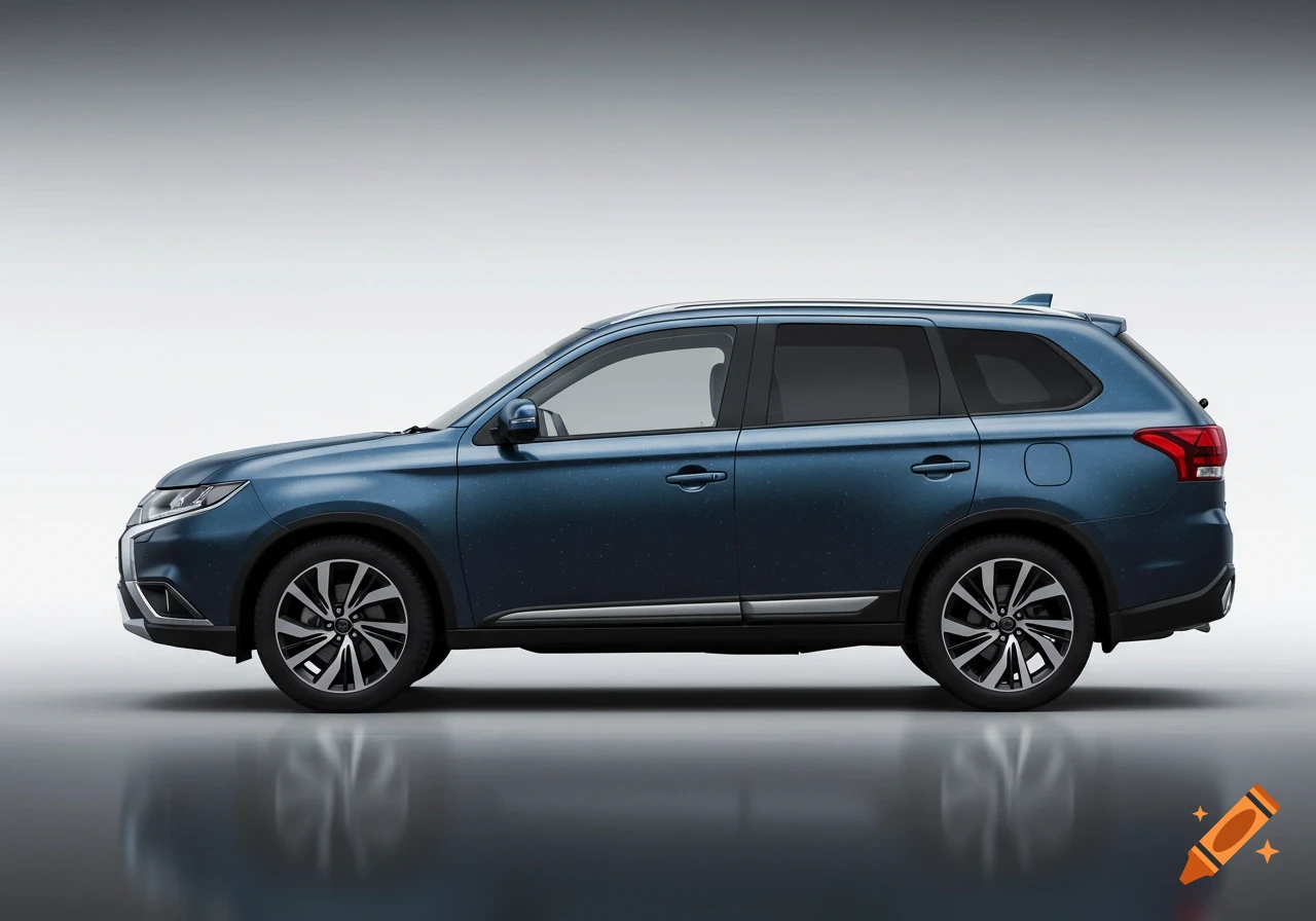 Side view of a blue 2018 Mitsubishi Outlander SUV with a metallic finish, against a light background.