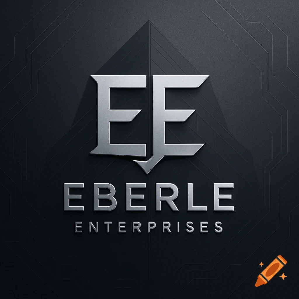 A metallic silver logo for 'EBERLE ENTERPRISES' with a large 'EE' monogram on a dark textured background.