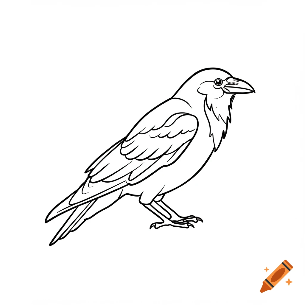 A simple black and white line drawing of a crow, styled as a tattoo design.