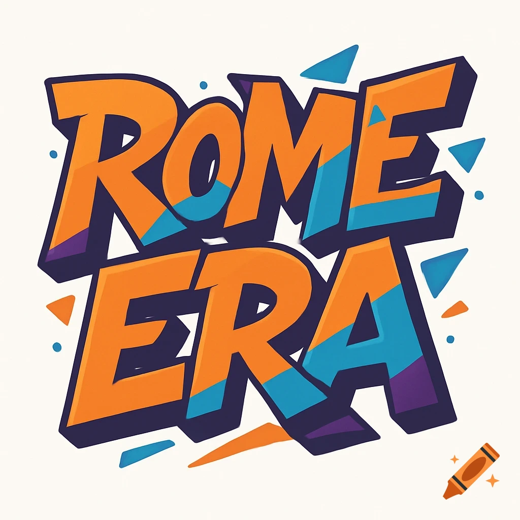 Stylized text 'ROME ERA' in vibrant orange, blue, and purple graffiti font with a 3D effect.