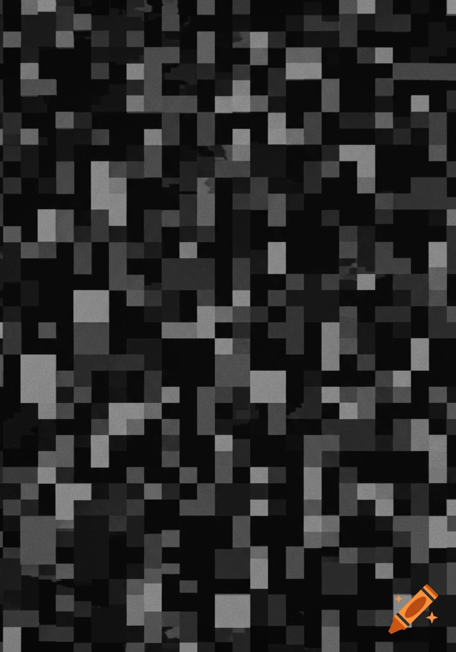 A gray and black pixelated image resembling Minecraft-style TV static or a digital texture.