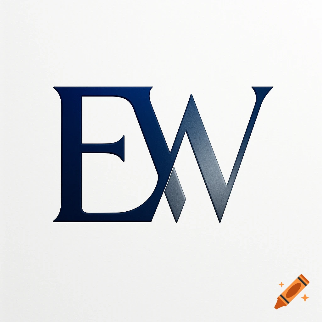 A modern logo featuring a stylized blue letter 'E' overlapping with a grey letter 'W' on a white background.