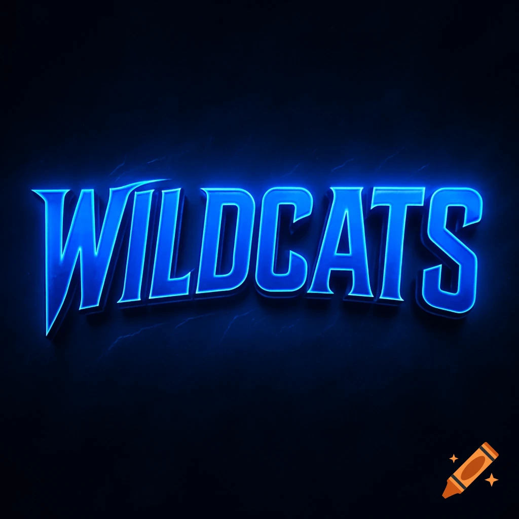 Bold blue glowing text spells 'WILDCATS' on a dark background.