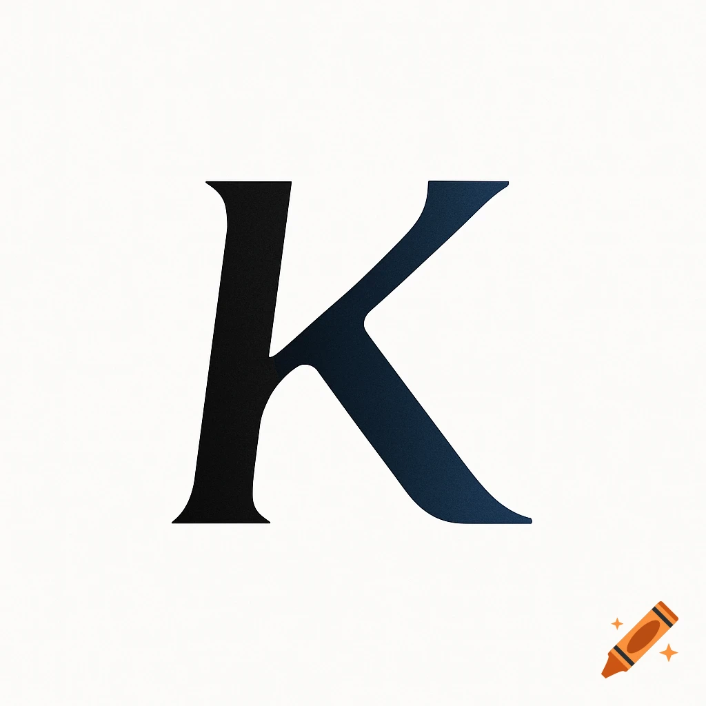 A stylized letter K with a black to dark blue gradient on a white background.