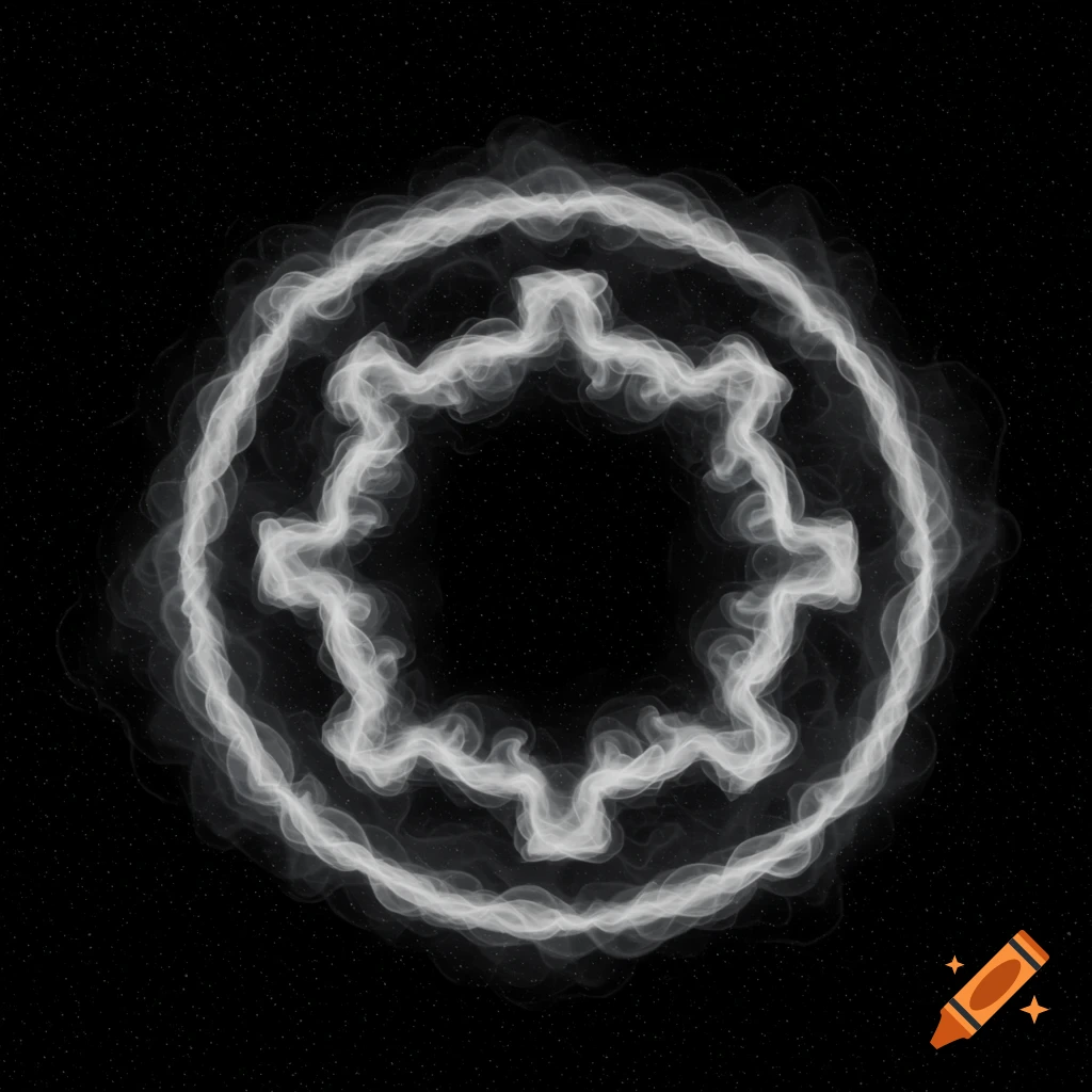 A glowing white smoky outline of the Star Wars Imperial symbol against a dark, starry background.