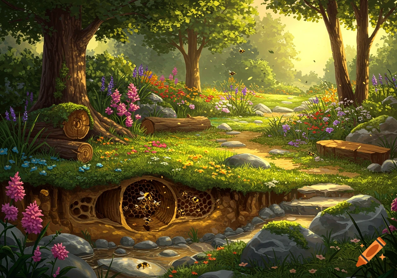 Mystical Garden Landscape With a Hole and Forest in Alice in