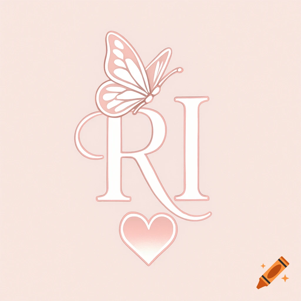A delicate pink and white logo featuring the letters 'RI', a butterfly, and a heart.