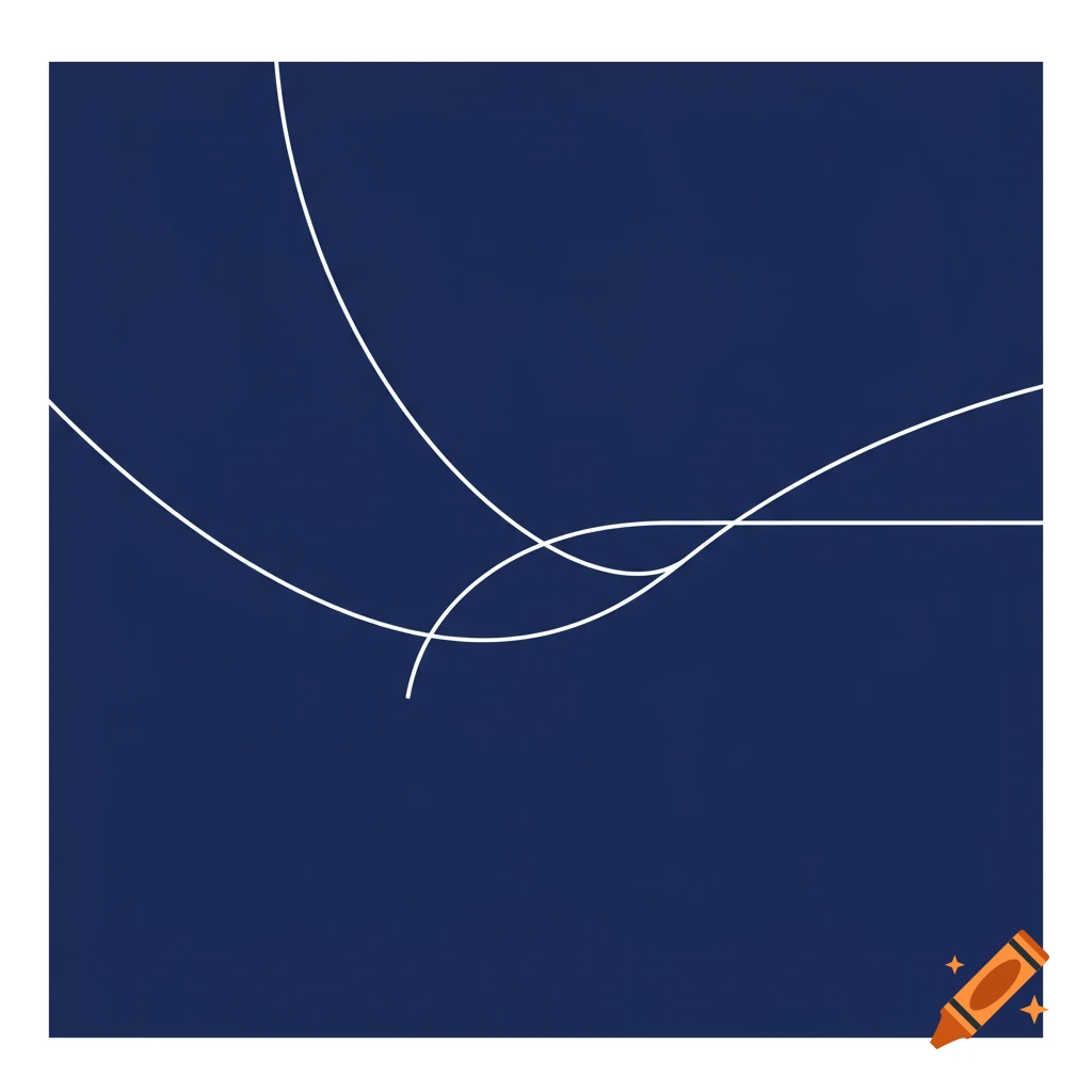 Abstract dark blue background with several thin, curving white lines intersecting across the top.