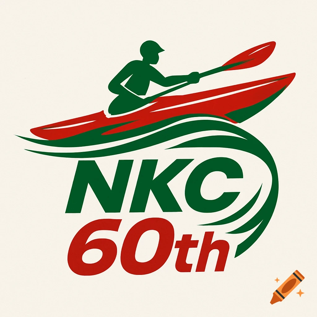 A logo featuring a person in a red kayak with a green paddle and waves, with the text "NKC 60th" in green and red.