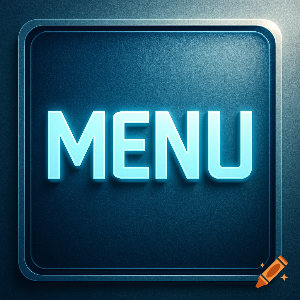 Glowing cyan 'MENU' button on a dark blue textured background.