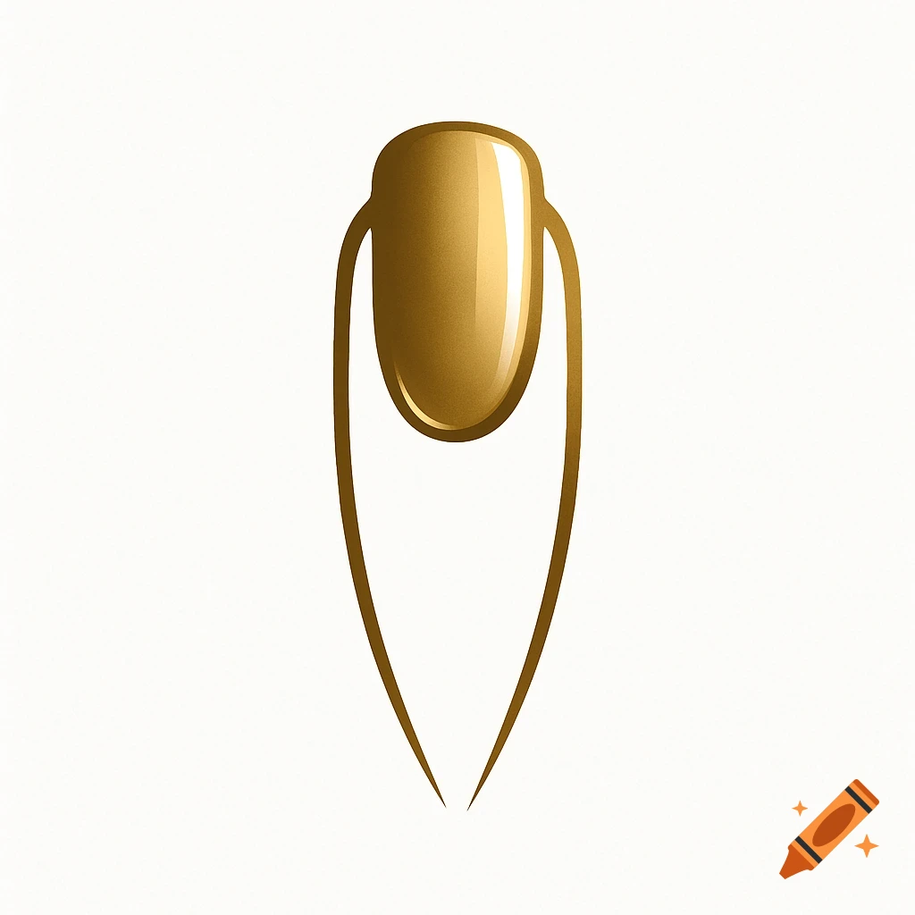 A stylized golden nail logo with a glossy golden nail plate and a matte outline on a white background.