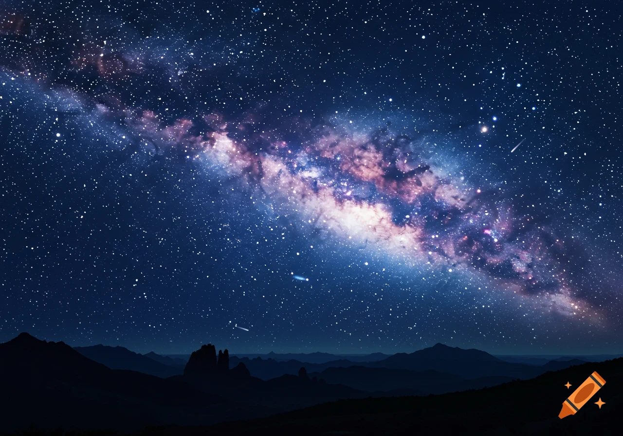 The Milky Way galaxy stretches across a dark night sky filled with stars, above silhouetted mountains.