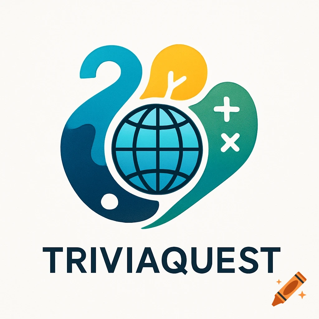 Colorful logo with a globe, question mark, leaf, and math symbols, with "TRIVIAQUEST" text.