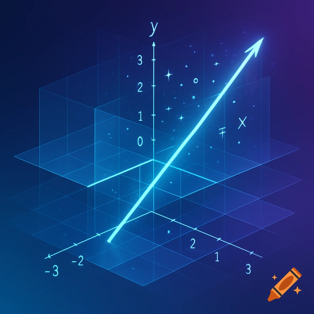 A glowing blue 3D coordinate graph with X and Y axes, numbers, and an upward-sloping arrow.