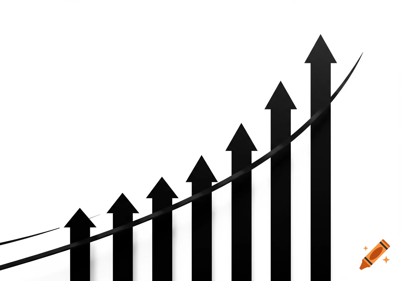Black upward-pointing arrows of increasing height with a curved line, symbolizing growth on a white background.