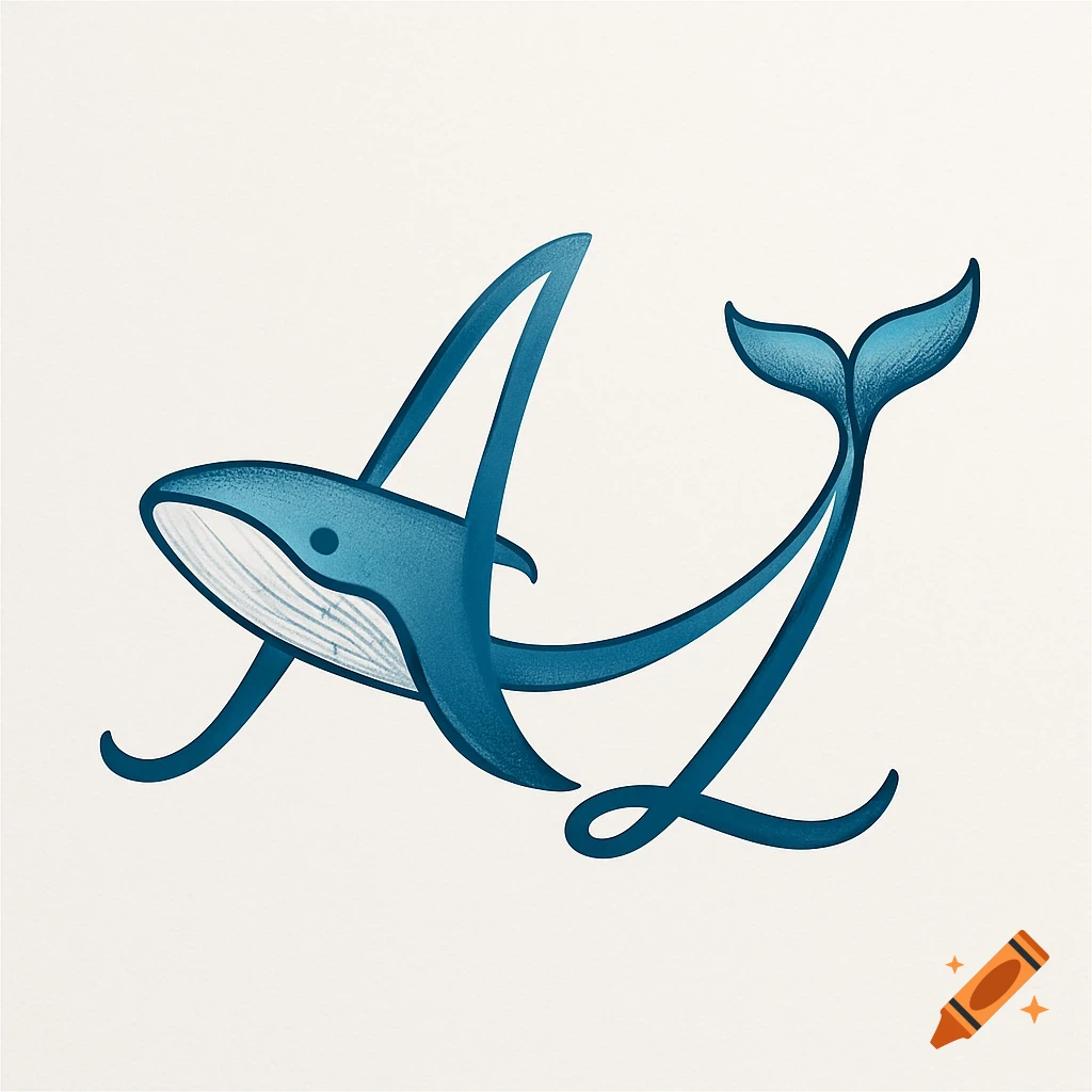 A stylized blue logo featuring the cursive letters A and L creatively integrated to form a whale.