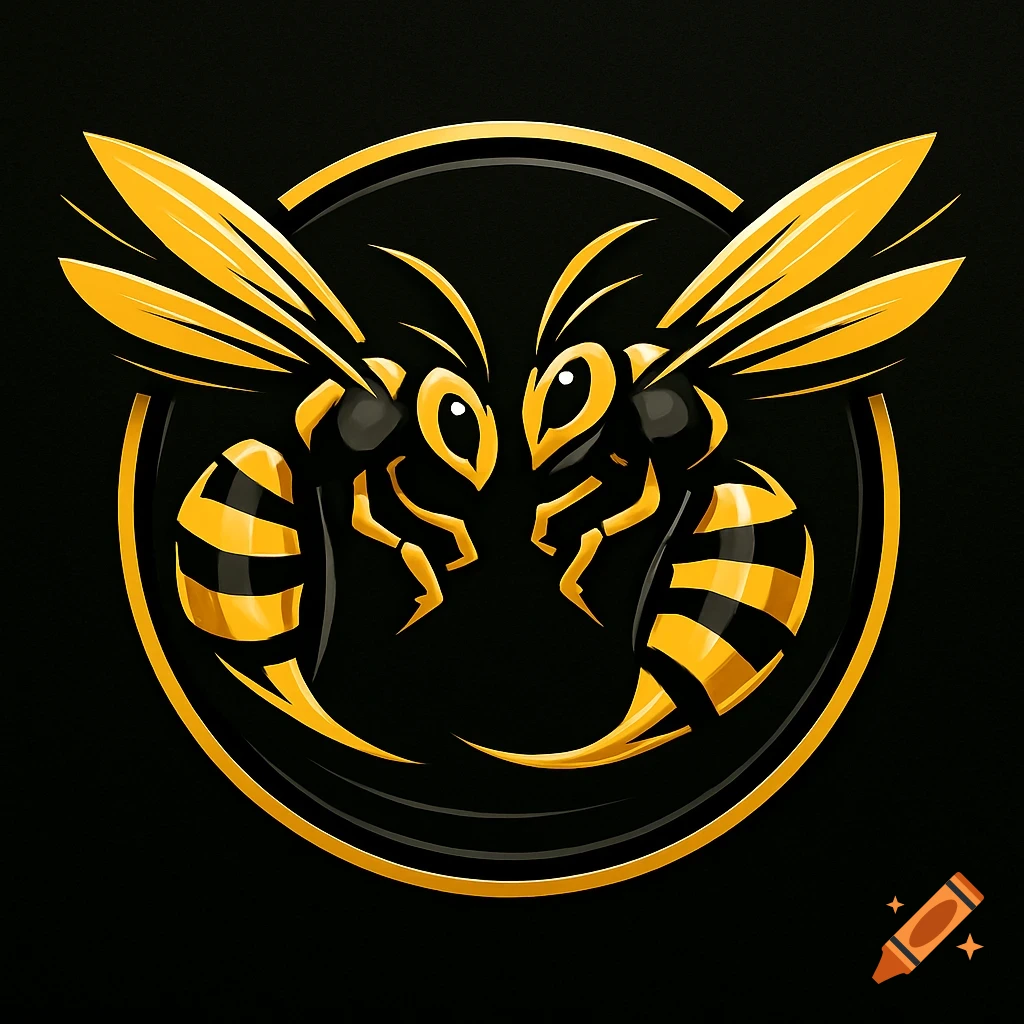 A stylized logo of two yellow and black wasps facing each other within a black and gold circular frame.