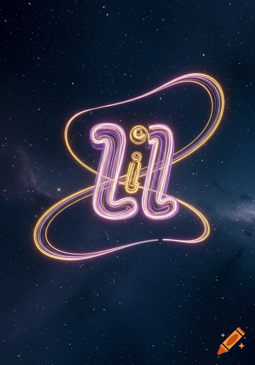 Glowing neon purple and yellow text "lii" against a starry blue space background with light trails.