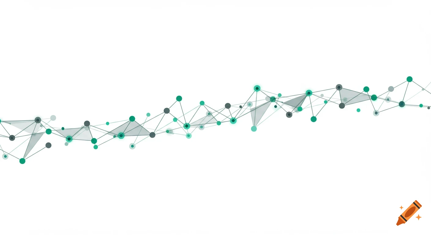 Abstract network of interconnected teal and gray data points on a white background, minimalist design.
