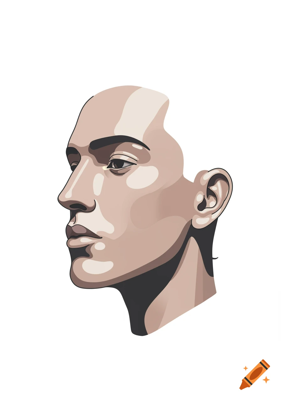 A stylized illustration of a bald human head in side profile on a white background.