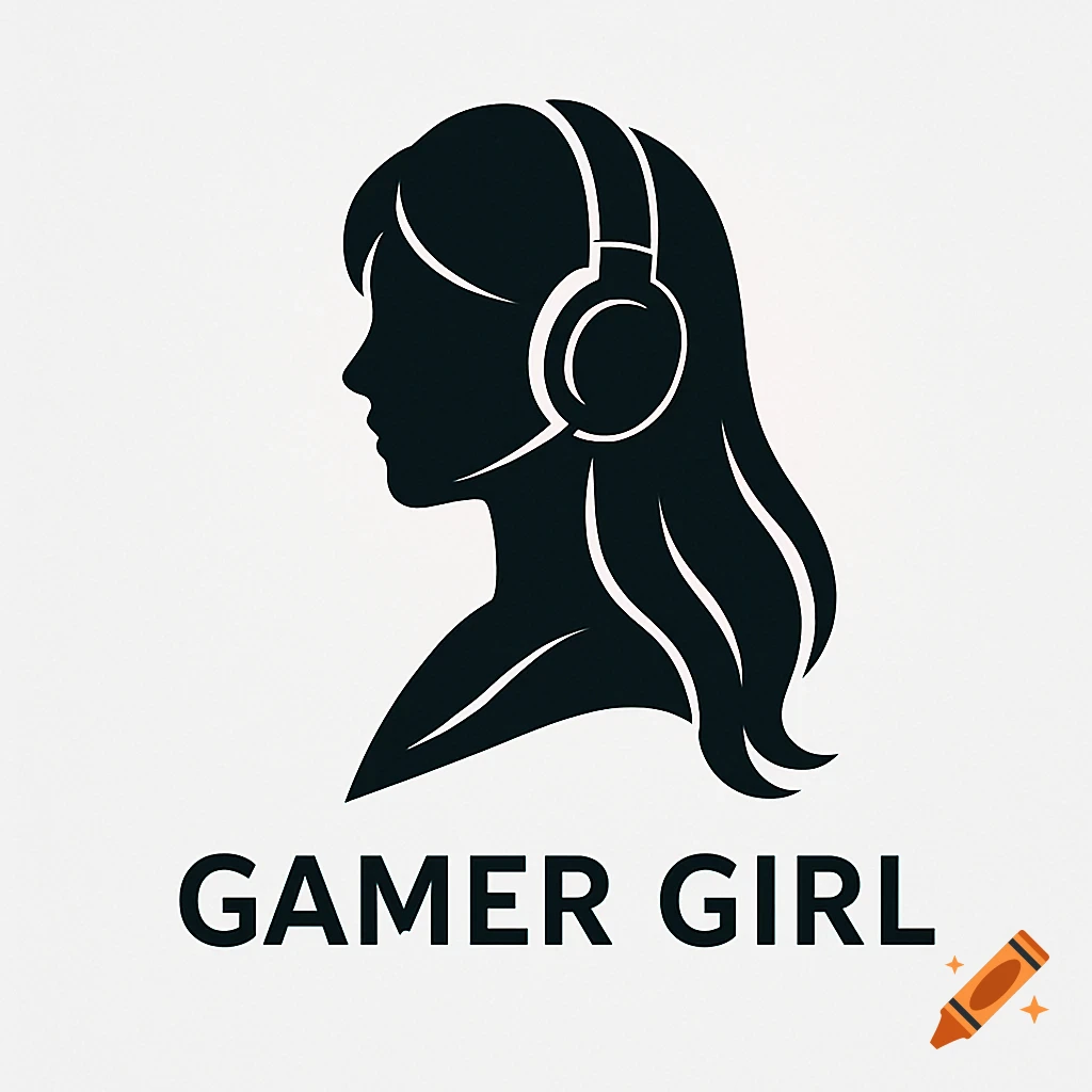 A black silhouette logo of a woman with long hair and headphones, with the text "GAMER GIRL" below.
