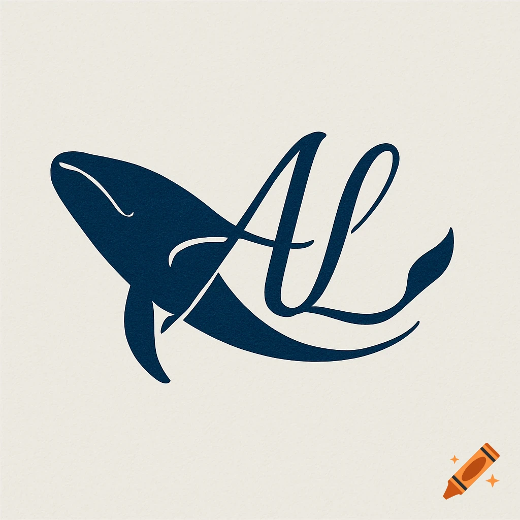 A dark blue whale logo with the cursive letters AL integrated into its shape on a light background.