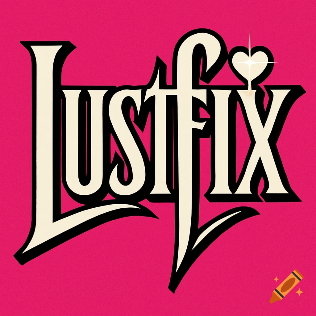 A white text logo with a black border reading LUSTFIX on a pink background. The dot above the 'I' is a white heart with a sparkle.