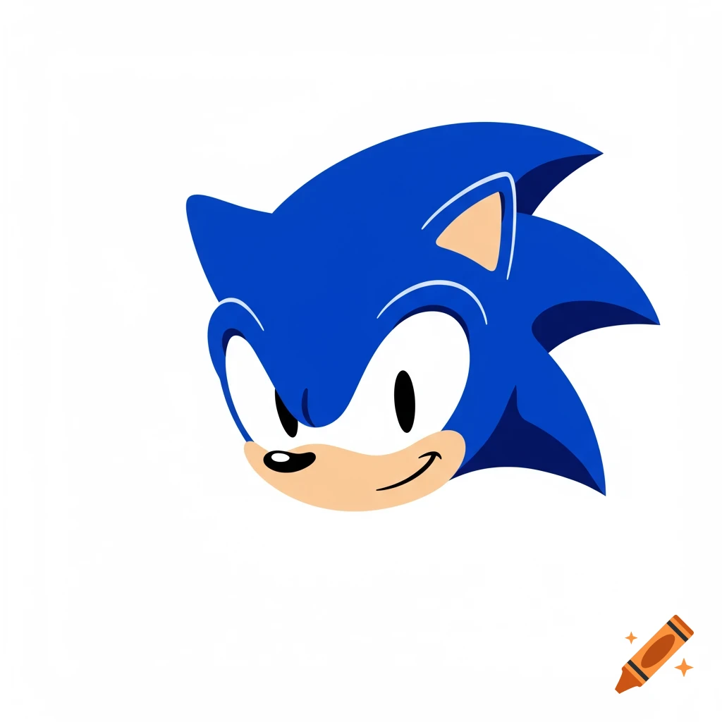 A stylized, blue and tan head of the cartoon character Sonic the Hedgehog, isolated on a white background.