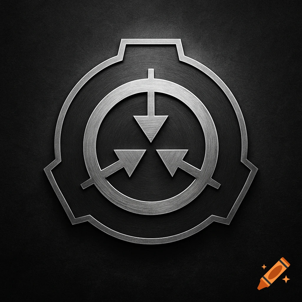 A metallic silver SCP Foundation logo on a dark, textured background.