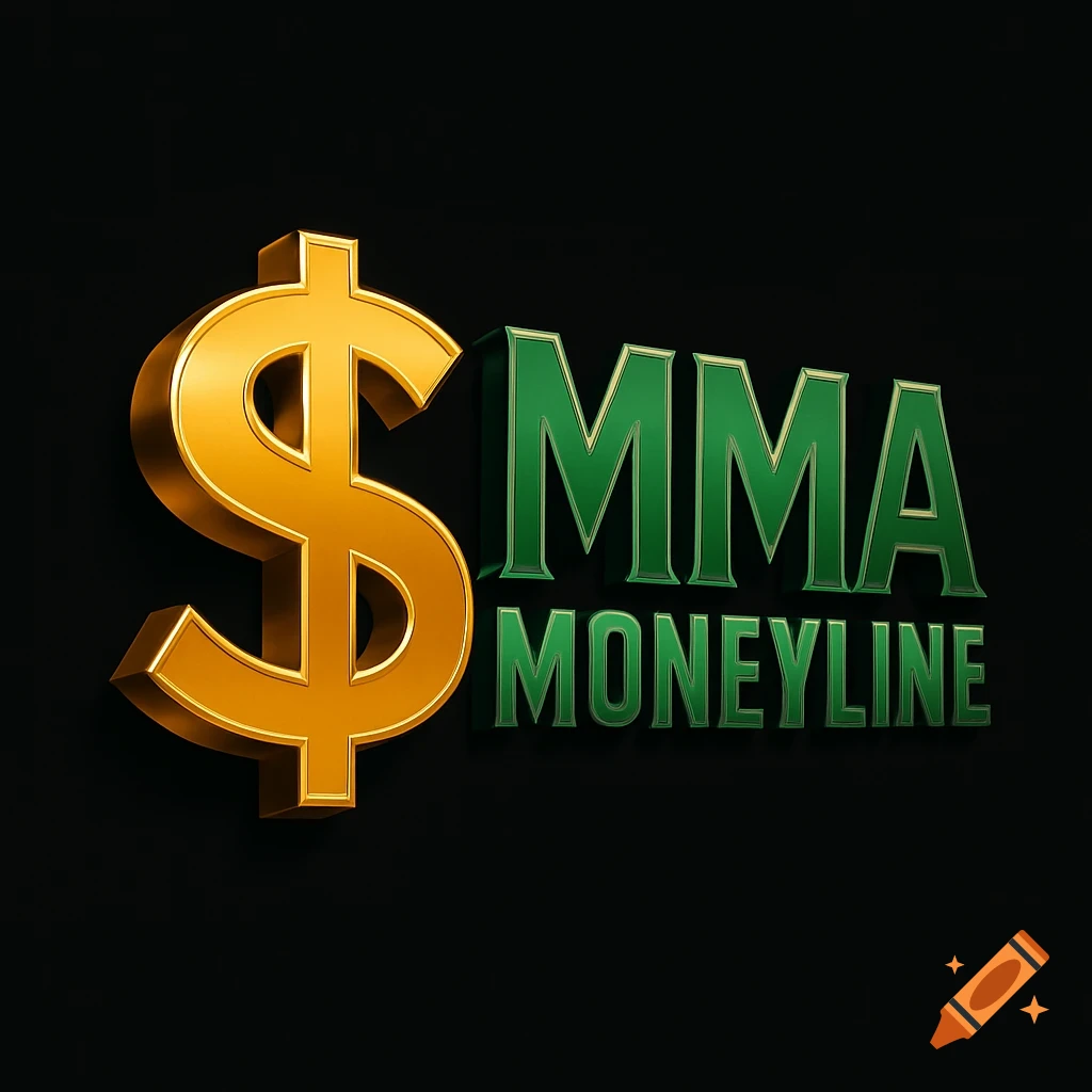 A 3D golden dollar sign next to green text that reads 'MMA MONEYLINE' on a black background.