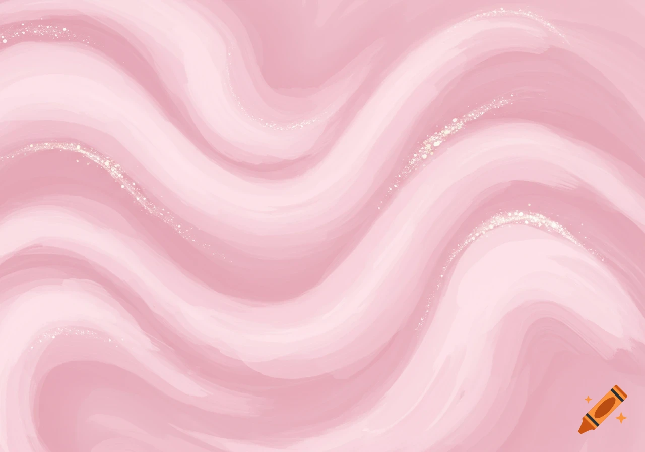 A light pink abstract background with soft, wavy paint strokes and subtle glitter accents.