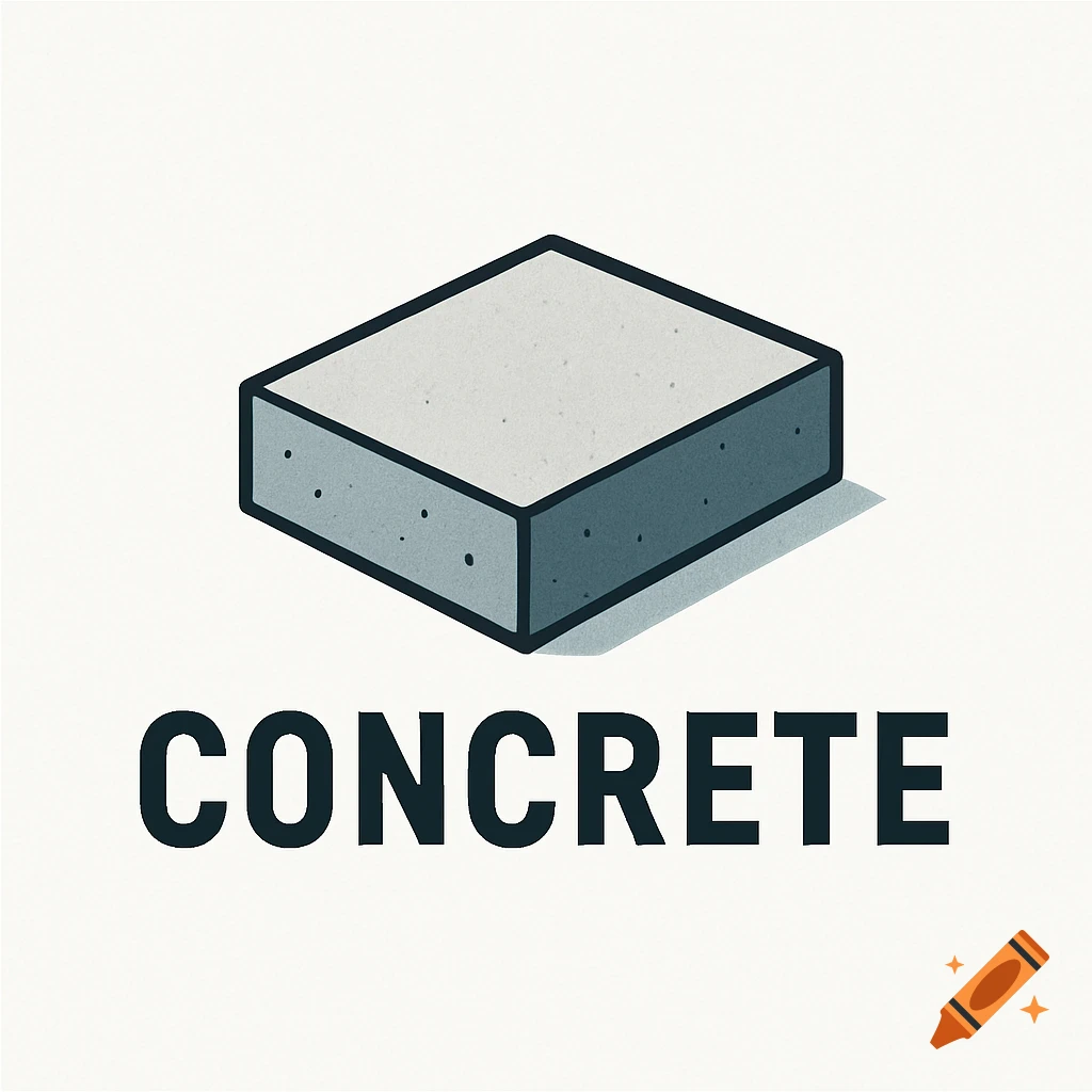 Minimalist illustration of a concrete slab with the word CONCRETE below it.
